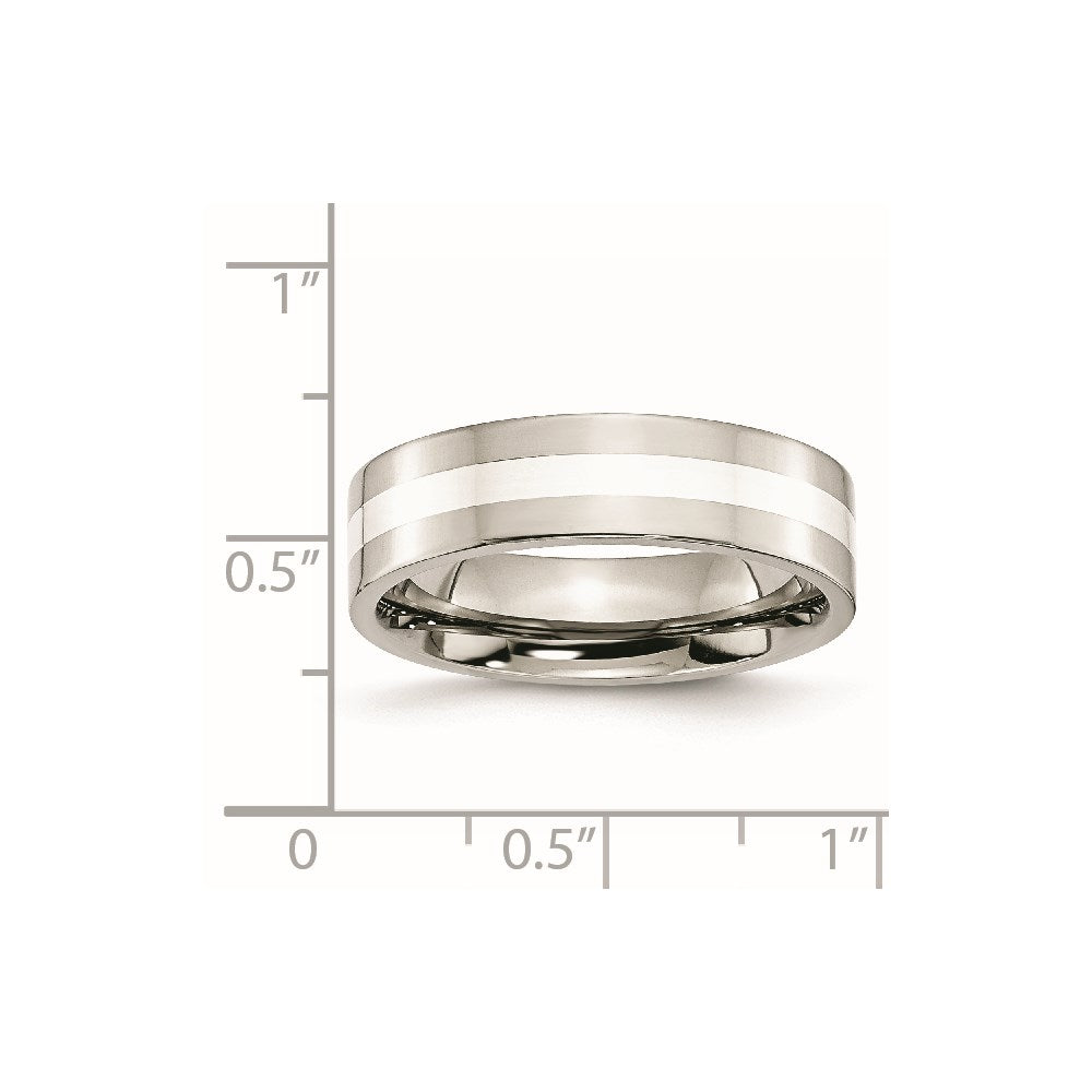 Stainless Steel Sterling Silver Inlay Polished 6mm Flat Band