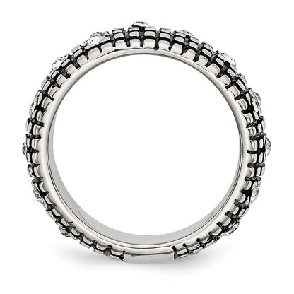 Stainless Steel Antiqued And Polished Crystal 10mm Band