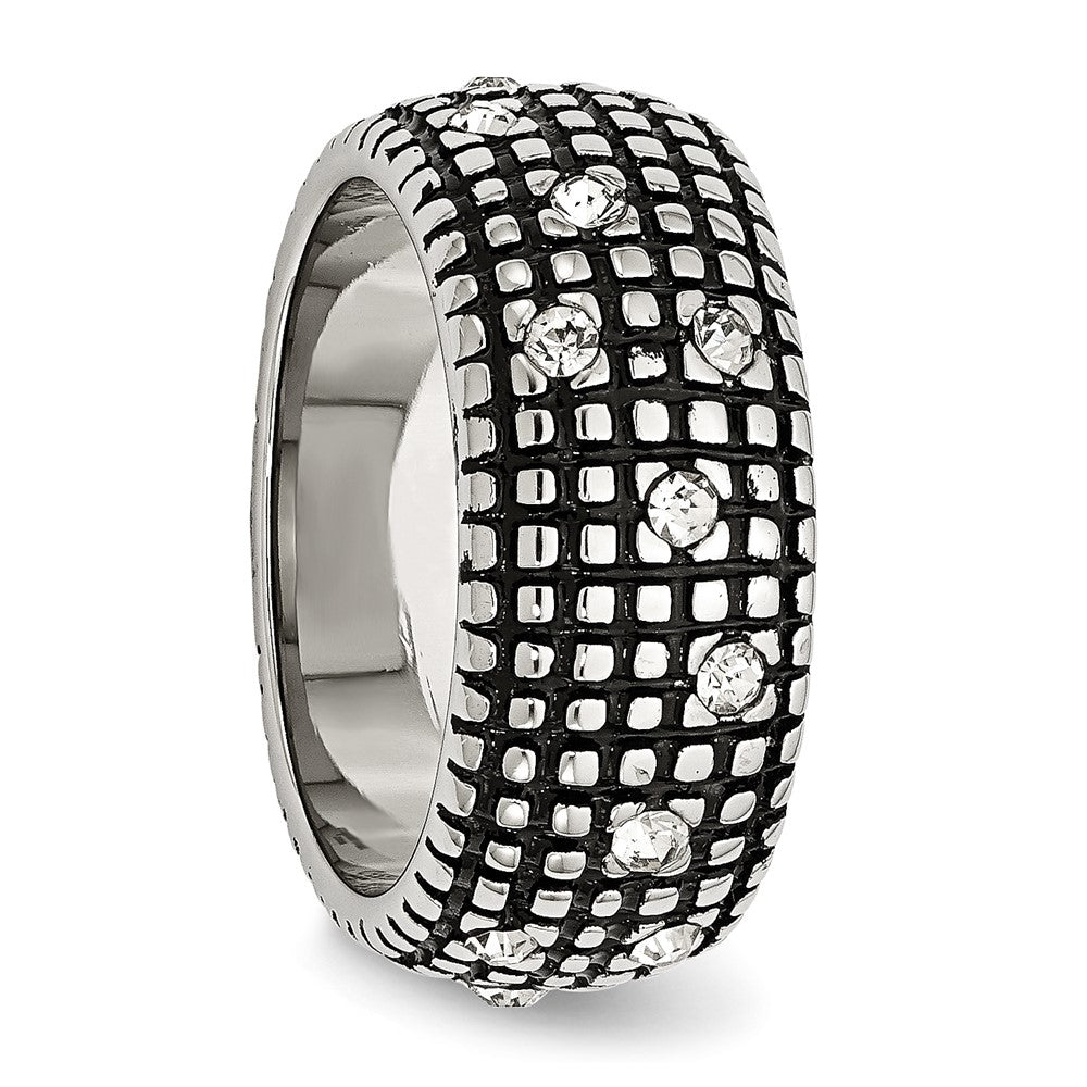 Stainless Steel Antiqued And Polished Crystal 10mm Band