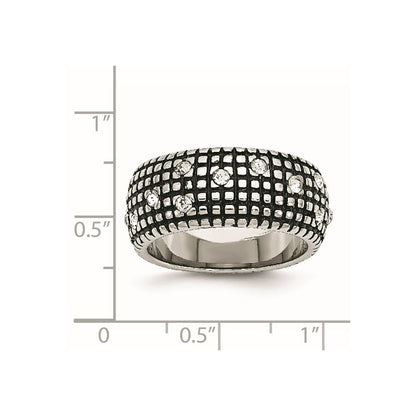 Stainless Steel Antiqued And Polished Crystal 10mm Band