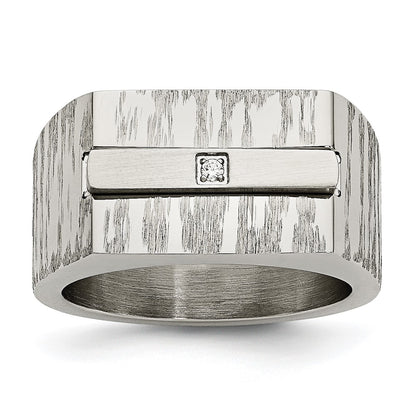 Stainless Steel Brushed And Polished Cz Ring