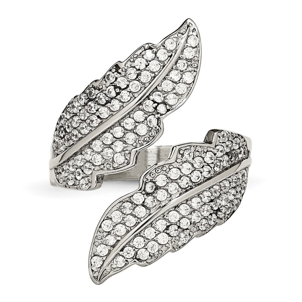 Stainless Steel Polished Leaf With Czs Ring