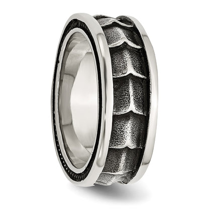 Stainless Steel Polished And Antiqued 9mm Band (Size 12 Only)