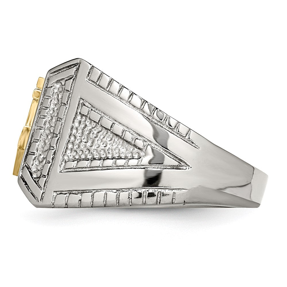Stainless Steel Polished Sterling Silver Yellow Ip Plated Anchor Ring