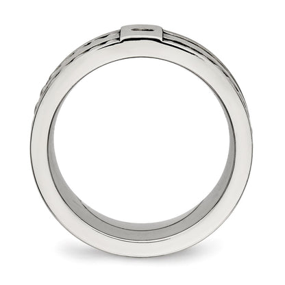 Stainless Steel Antiqued And Brushed Cz Twisted 9mm Flat Band