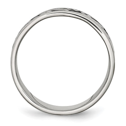 Stainless Steel Antiqued And Polished Fancy Design 8mm Ridged Edge Band