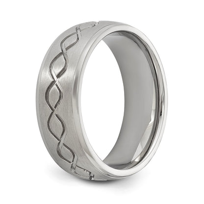 Stainless Steel Antiqued And Polished Fancy Design 8mm Ridged Edge Band