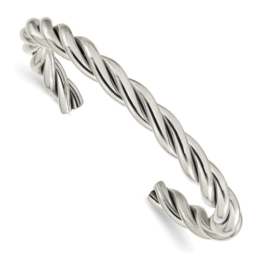 Stainless Steel Chisel Polished Twisted Cuff Bangle