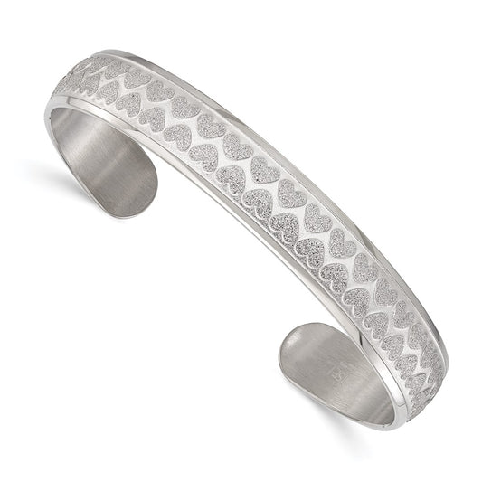 Stainless Steel Polished & Laser-Cut Hearts Cuff Bangle
