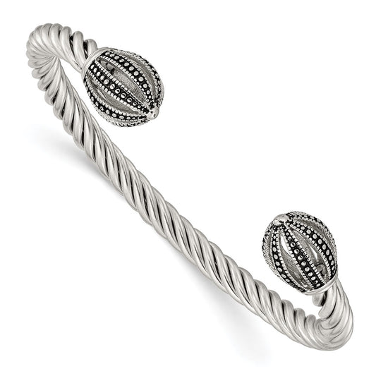 Stainless Steel Antiqued And Polished Twisted Cuff Bangle
