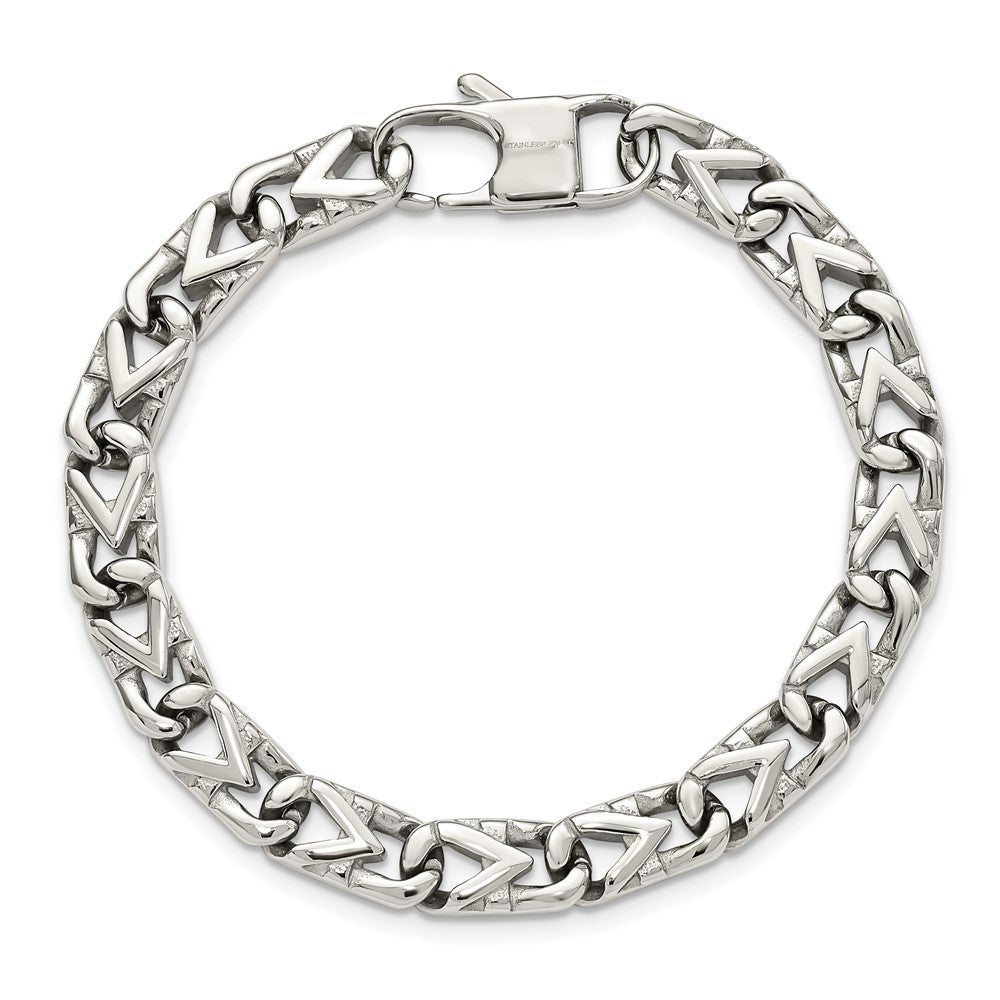 Stainless Steel Chisel Polished 8mm 8.5 Inch Fancy Link Bracelet