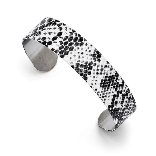 Stainless Steel Black And White Textured Thin Cuff Bangle