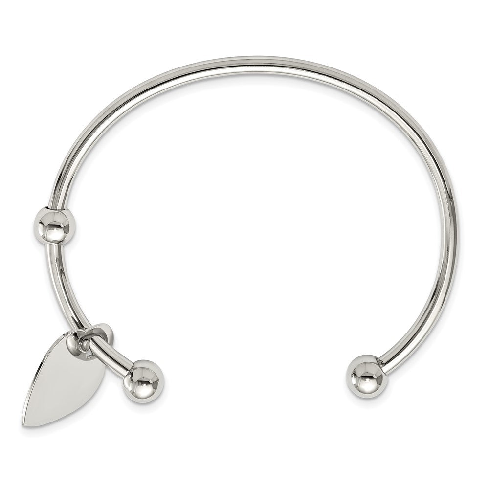 Stainless Steel Chisel Polished With Heart Charm Cuff Bangle