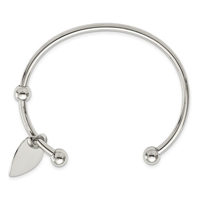 Stainless Steel Chisel Polished With Heart Charm Cuff Bangle