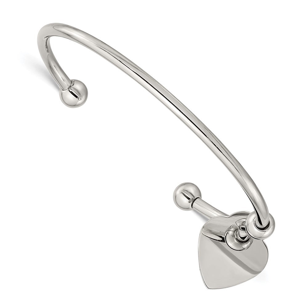 Stainless Steel Chisel Polished With Heart Charm Cuff Bangle