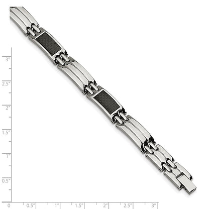 Stainless Steel Chisel Brushed And Polished With Black Carbon Fiber Inlay 8.5 Inch Link Bracelet
