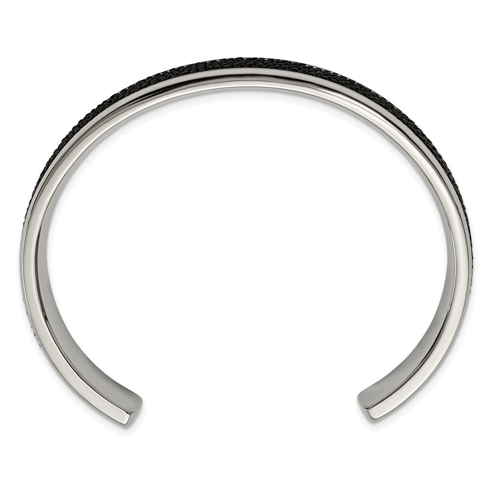 Stainless Steel Chisel Polished With Genuine Stingray Inlay Cuff Bangle