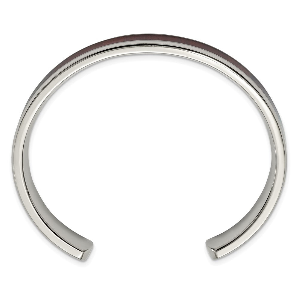 Stainless Steel Chisel Polished With Red/Orange Koa Wood Inlay Cuff Bangle