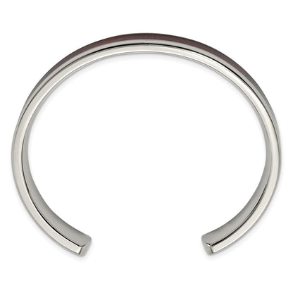 Stainless Steel Chisel Polished With Red/Orange Koa Wood Inlay Cuff Bangle