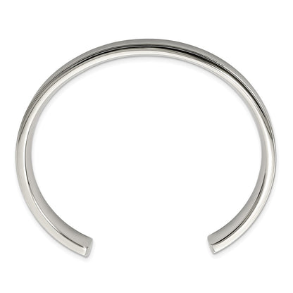 Stainless Steel Chisel Brushed And Polished Ridged Edge 11mm Cuff Bangle