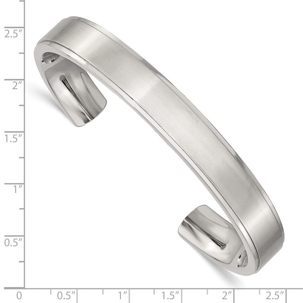 Stainless Steel Chisel Brushed And Polished Ridged Edge 11mm Cuff Bangle