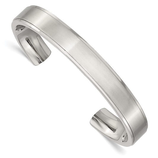 Stainless Steel Chisel Brushed And Polished Ridged Edge 11mm Cuff Bangle