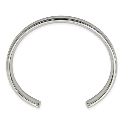 Stainless Steel Chisel Polished And Grooved 9mm Cuff Bangle