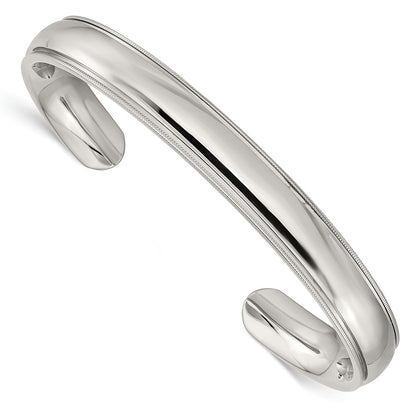 Stainless Steel Chisel Polished And Grooved 9mm Cuff Bangle