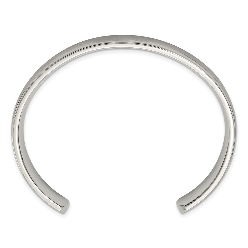 Stainless Steel Chisel Brushed And Polished Ridged Edge 11mm Cuff Bangle