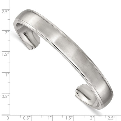 Stainless Steel Chisel Brushed And Polished Ridged Edge 11mm Cuff Bangle