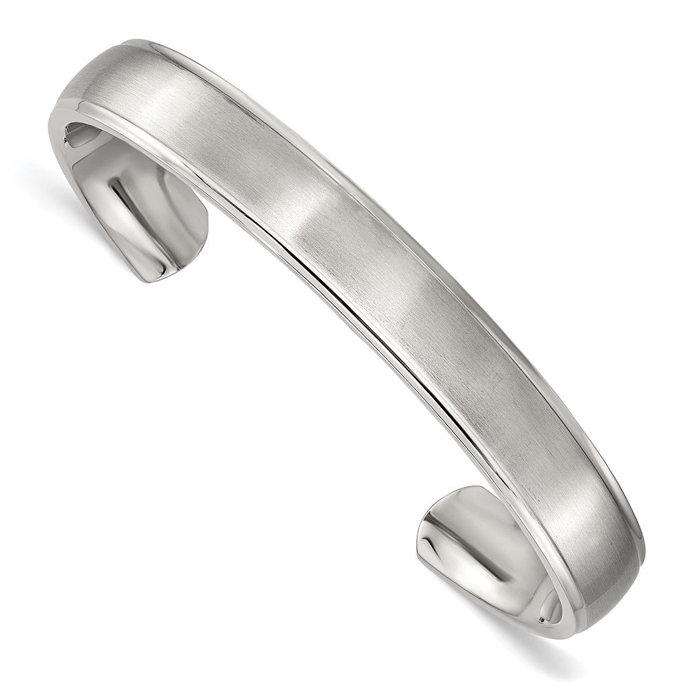 Stainless Steel Chisel Brushed And Polished Ridged Edge 11mm Cuff Bangle