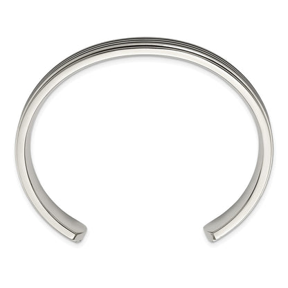 Stainless Steel Chisel Brushed And Polished Black Rubber Inlay Cuff Bangle