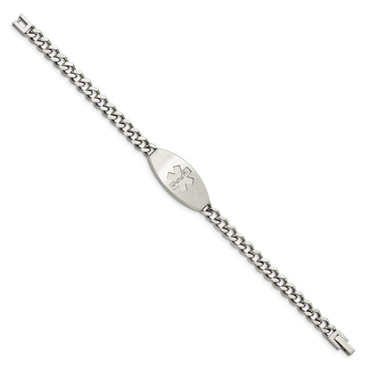 Stainless Steel Chisel Brushed Medical Id 8.5 Inch Curb Chain Bracelet