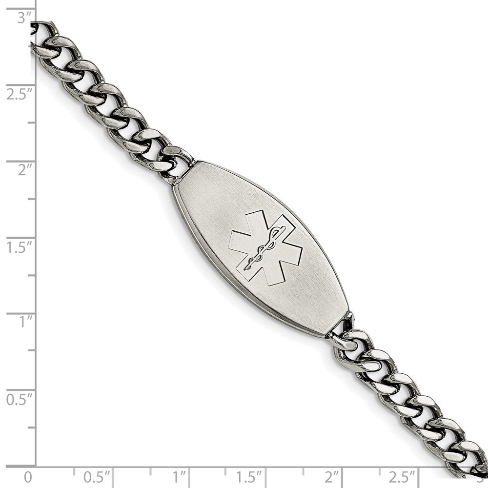 Stainless Steel Chisel Brushed Medical Id 8.5 Inch Curb Chain Bracelet