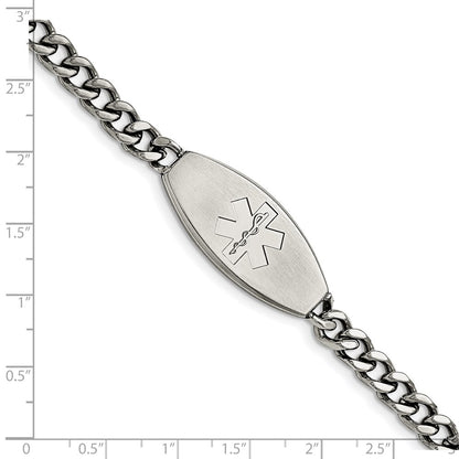 Stainless Steel Chisel Brushed Medical Id 8.5 Inch Curb Chain Bracelet