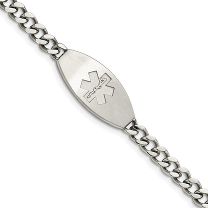 Stainless Steel Chisel Brushed Medical Id 8.5 Inch Curb Chain Bracelet