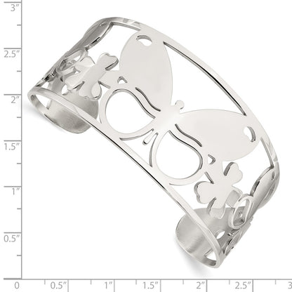 Stainless Steel Chisel Polished Butterfly Cuff Bangle