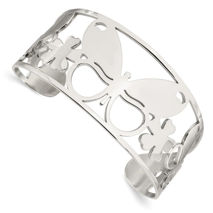 Stainless Steel Chisel Polished Butterfly Cuff Bangle