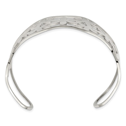 Stainless Steel Chisel Polished Flowers Cuff Bangle