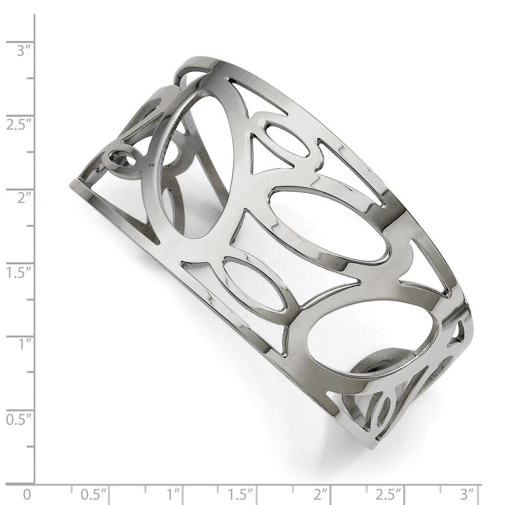 Stainless Steel Chisel Polished Ovals Cuff Bangle