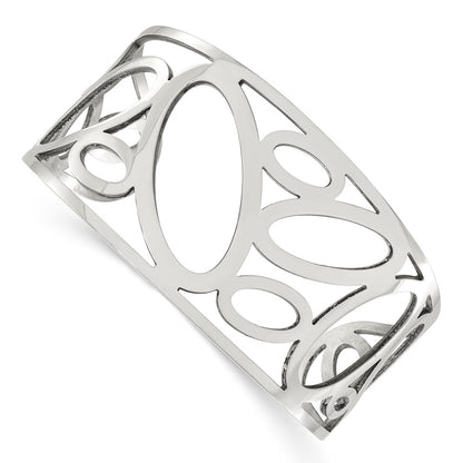 Stainless Steel Chisel Polished Ovals Cuff Bangle