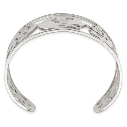 Stainless Steel Chisel Polished Dolphins Cuff Bangle