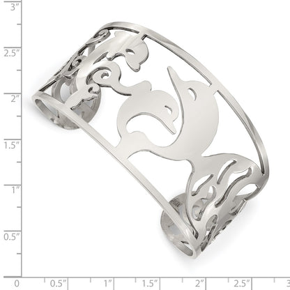 Stainless Steel Chisel Polished Dolphins Cuff Bangle