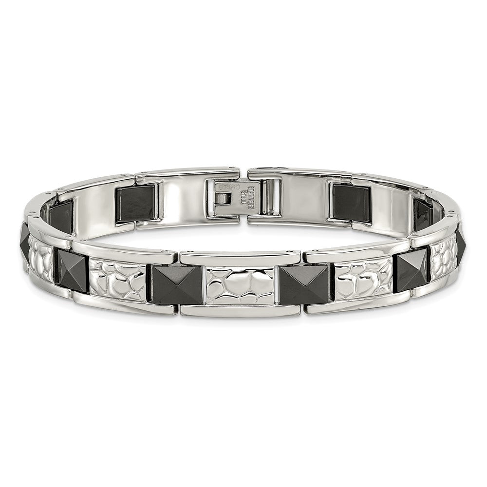 Stainless Steel Chisel Polished And Textured Black Ip-Plated 8.5 Inch Link Bracelet