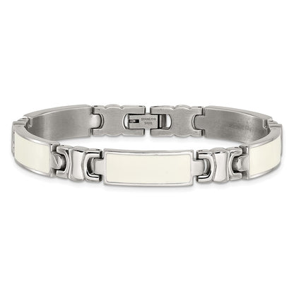 7.5 Inch Stainless Steel Polished White Enamel Link Bracelet