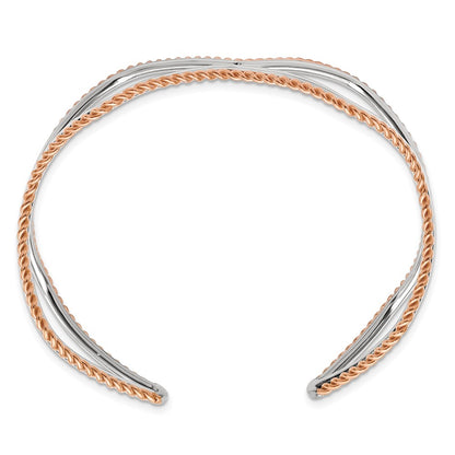 Stainless Steel Polished And Textured Rose Ip-Plated Cuff Bangle