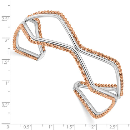 Stainless Steel Polished And Textured Rose Ip-Plated Cuff Bangle