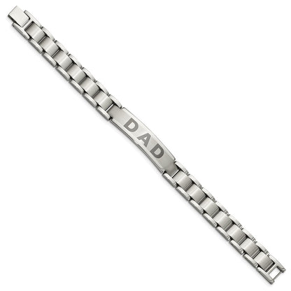 Stainless Steel Chisel Brushed And Polished Lasered Dad 8.75 Inch Bracelet