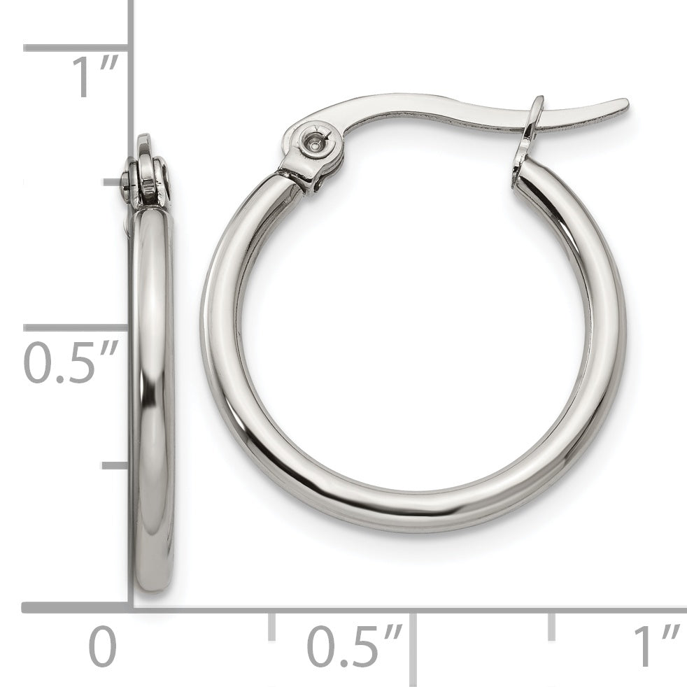 Stainless Steel Chisel Polished 19.5mm Diameter 2mm Hoop Earrings