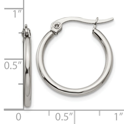 Stainless Steel Chisel Polished 19.5mm Diameter 2mm Hoop Earrings